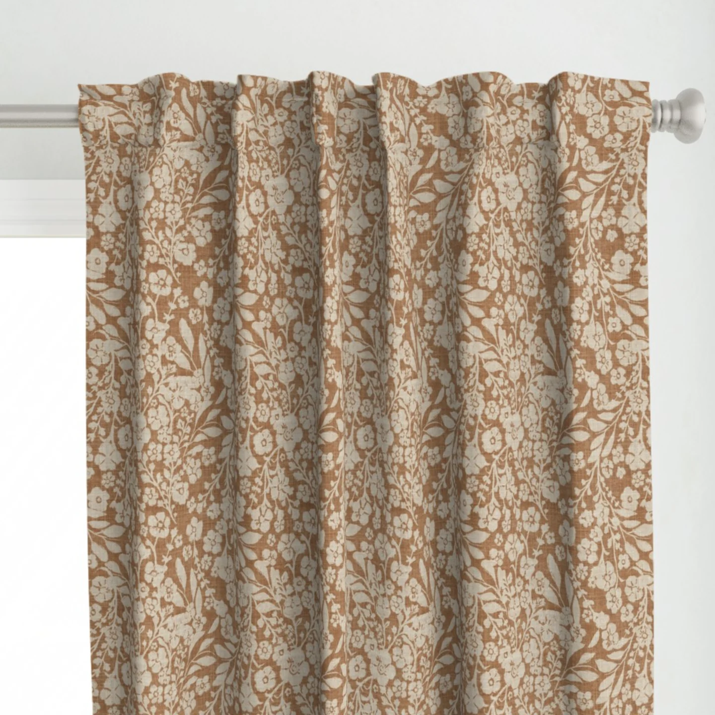 Curtains in Antique Trailing Floral Farmhouse Country Mocha Warm Brown Neutral Spring Design by pamela_griffin_studio.