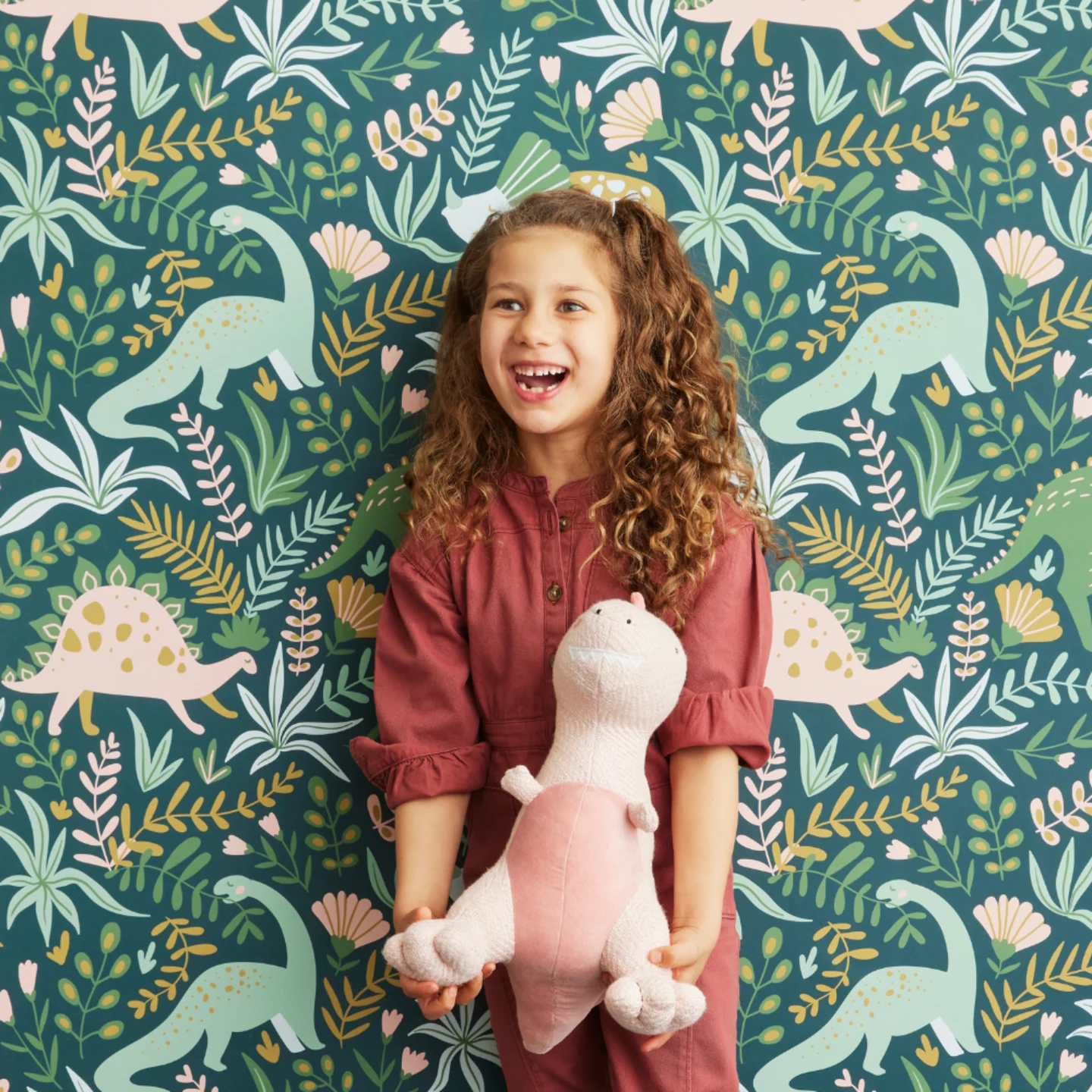 Girl with dinosaur wallpaper